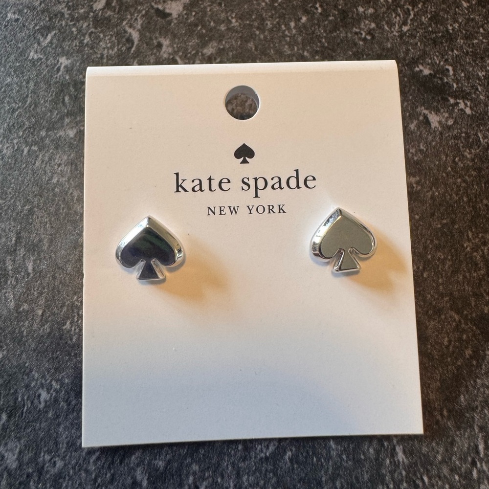 Kate Spade New York Silver Spade Stud Earrings NWT Everyday Spade Logo